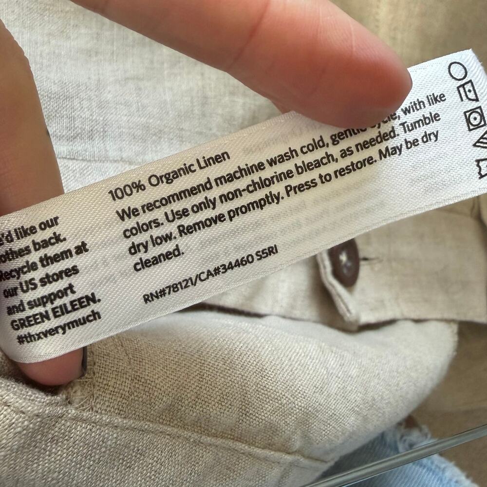 Eileen Fisher Wheat Beige Organic Linen Full Length Straight Wide Leg Trousers - Picture 7 of 7